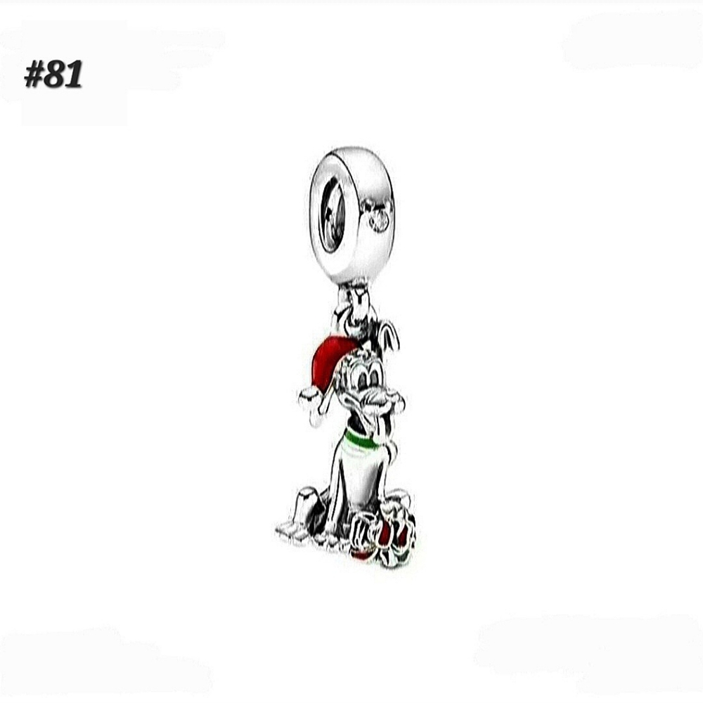 #81 Silver Red Green Mickey Mouse Pluto Holiday Gift Dangle Charm